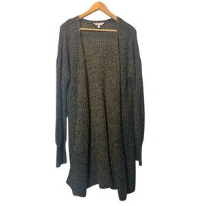 Time & Tru Chunky Knit Open Front Cardigan XL Green Cozy Longline Sweater
